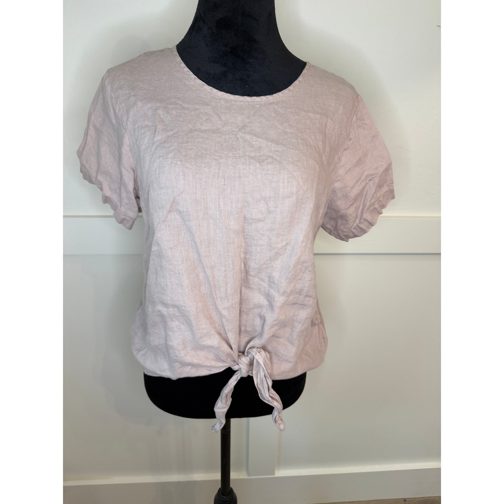 Rachel Zoe Womens 100% Linen Front Tie Short Sleeve Mauve Pink Blouse Top Size M - Picture 2 of 6